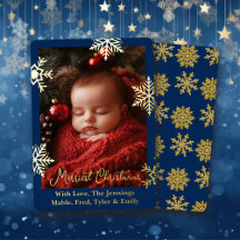 Gold Foil Snowflakes and Family Photo Personalized