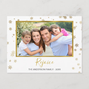 Gold Foil Snowflakes Rejoice Photo Card