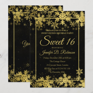 Gold Foil Snowflakes Sweet 16 Birthday Invitation