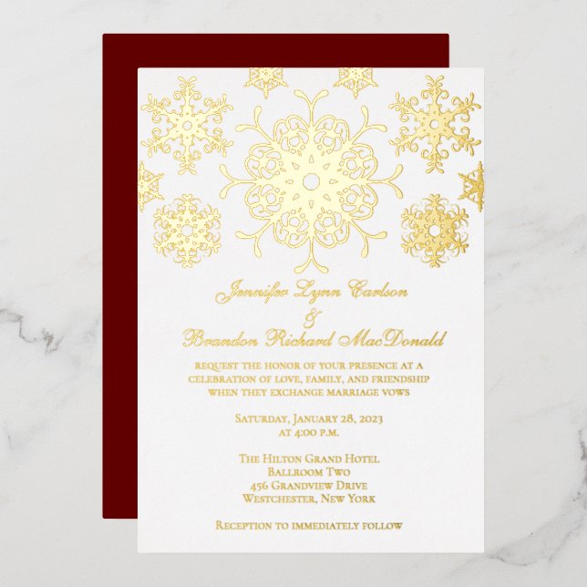 Gold Foil Snowflakes Wedding Invite (Front/Back)
