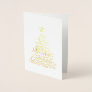 Gold Foil Sober Christmas Tree Word Cloud Card