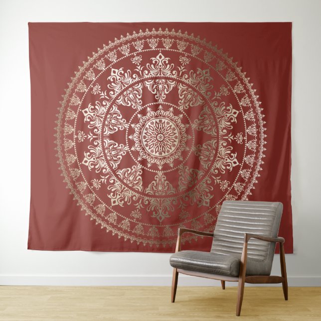 Gold Foil Solar Mandala Wall Tapestry Custom Colou (In Situ (Horizontal))