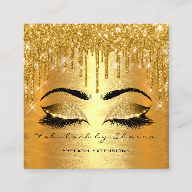 Gold Foil  Spark Makeup Artist Lashes Logo Lux Square Business Card (Front)