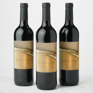 Gold Foil, Sparkle Diamonds Happy New Year   Wine Label