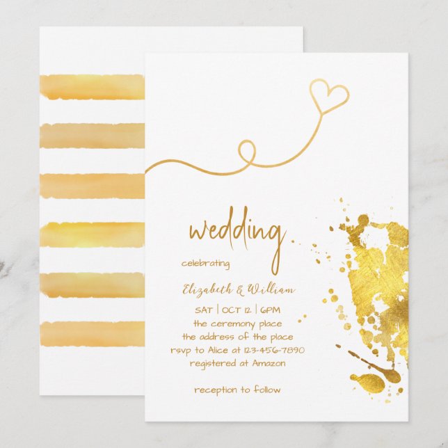 Gold Foil Splash Simple Wedding Shower Invitation (Front/Back)