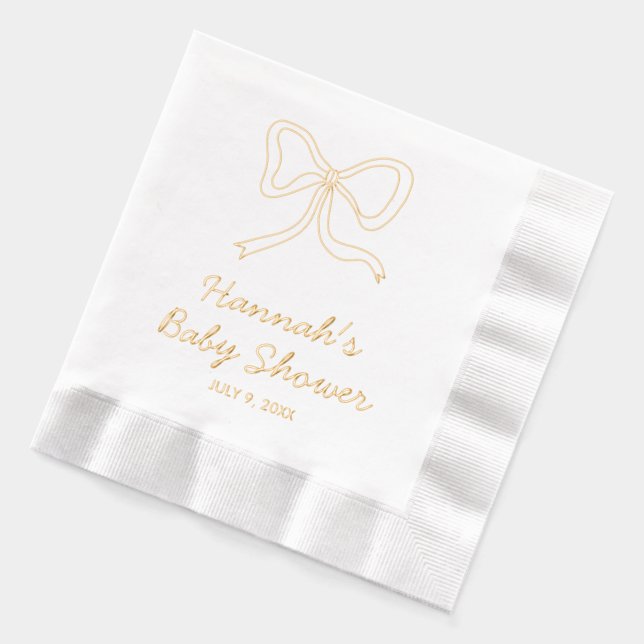 Gold Foil Stamped Baby Shower Bow Coquette Napkins (Left)