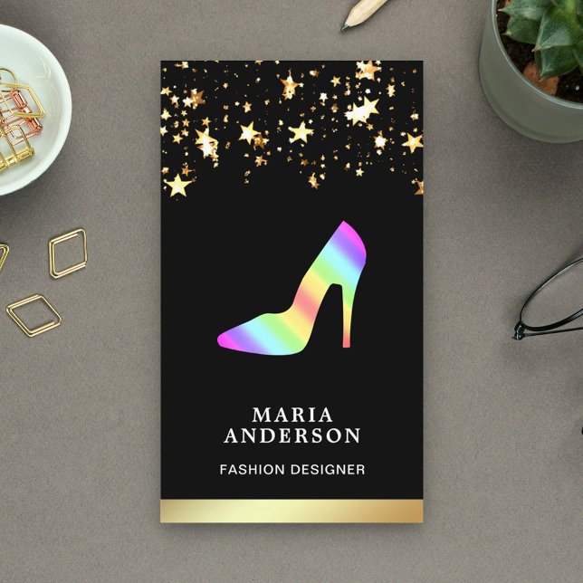 Gold Foil Stars Confetti Rainbow High Heels Business Card (Creator Uploaded)