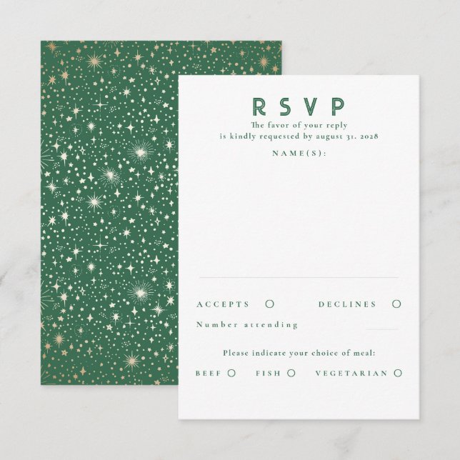 Gold Foil Stars Mariage moderne RSVP (Devant / Derrière)
