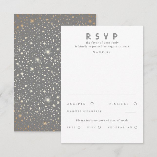 Gold Foil Stars Mariage moderne RSVP (Devant / Derrière)