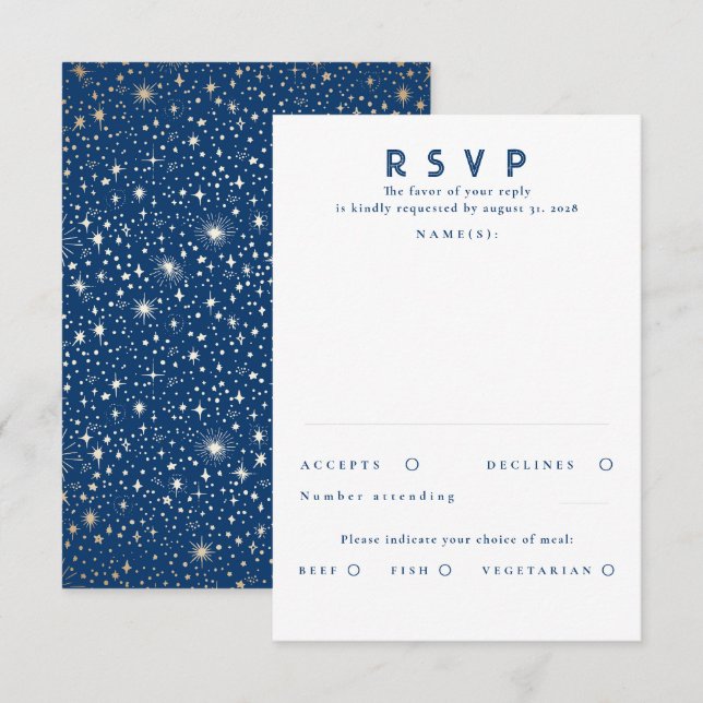 Gold Foil Stars Mariage moderne RSVP (Devant / Derrière)