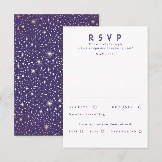 Gold Foil Stars Modern Wedding RSVP Card (Front/Back)