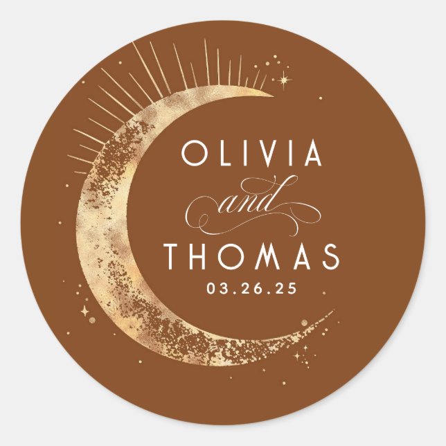 Gold Foil Stars Mystical Celestial Wedding Classic Round Sticker (Front)