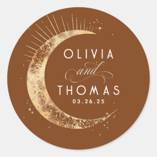 Gold Foil Stars Mystical Celestial Wedding Classic Round Sticker