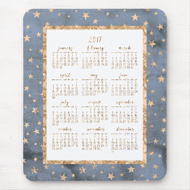 Gold Foil Stars Yearly Calendar 2017 Mouse Pads (Front)