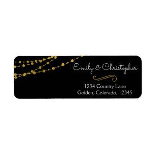 Gold Foil String Lights and Script Wedding