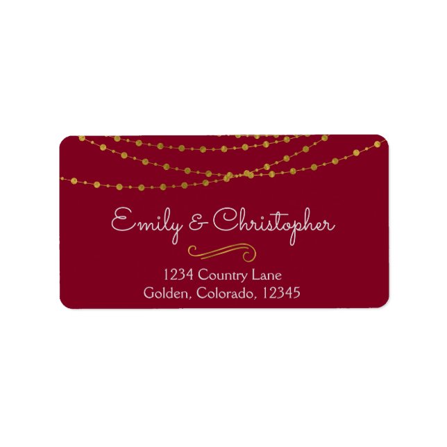 Gold Foil String Lights and Script Wedding Label (Front)