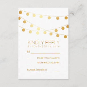 Gold Foil String Lights Modern Wedding RSVP Cards