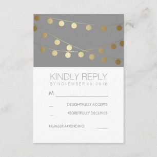 Gold Foil String Lights Modern Wedding RSVP Cards