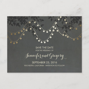 Gold Foil String Lights Save the Date Announcement Postcard
