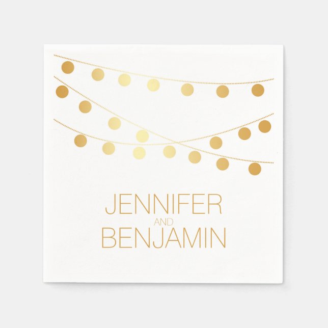gold foil string lights wedding napkin (Front)