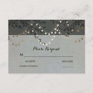 Gold Foil String Lights Wedding RSVP Cards