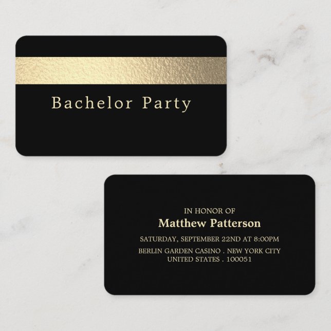 Gold Foil Stripe, Bachelor Party Ticket Invitation (Devant / Derrière)