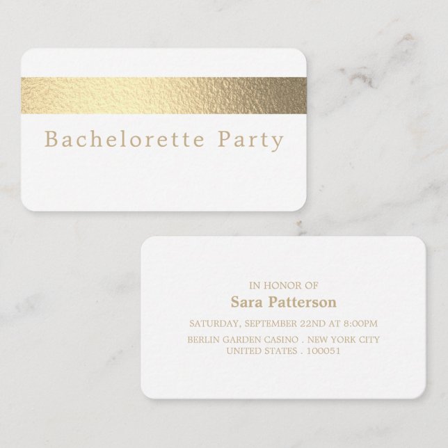 Gold Foil Stripe, Bachelorette Party Invitation de (Devant / Derrière)