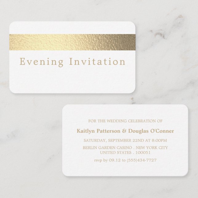 Gold Foil Stripe, Evénement du soir Ticket Invitat (Devant / Derrière)
