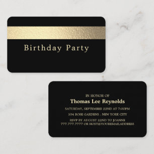 Gold Foil Stripe, Jet Black, Birthday Invitation