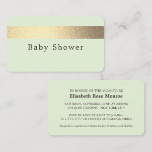 Gold Foil Stripe On Mint Green Baby Shower Invite