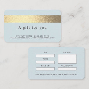 Gold Foil Stripe On Powder Blue Gift Certificates