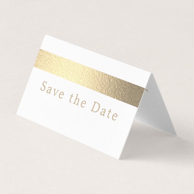 Gold Foil Stripe Photo Save The Date Card (Front)