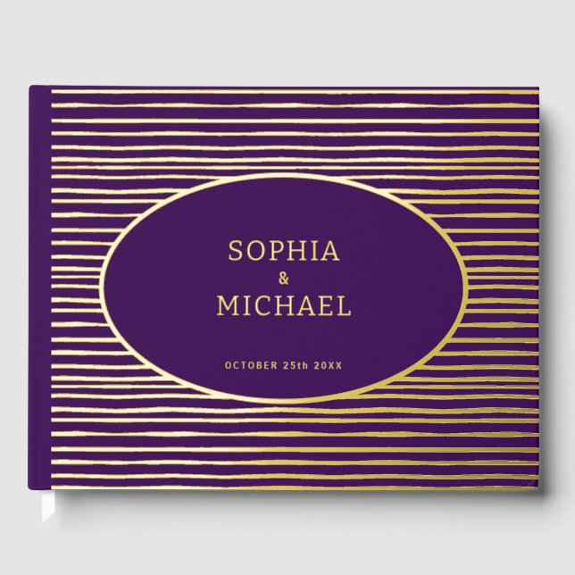 Gold Foil Stripe Wedding Guest Book Photo Template (Front)
