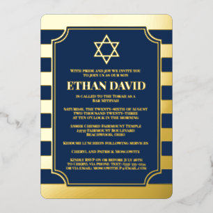 Gold Foil Striped Bar Mitzvah Invite with Star