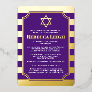 Gold Foil Striped Bat Mitzvah Invite with Star