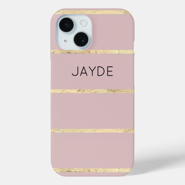 Gold Foil Stripes and Blush Pink Mobile Phone Case (Back)