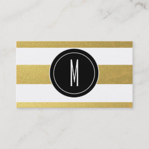 GOLD FOIL STRIPES BLACK MONOGRAM BUSINESS CARD