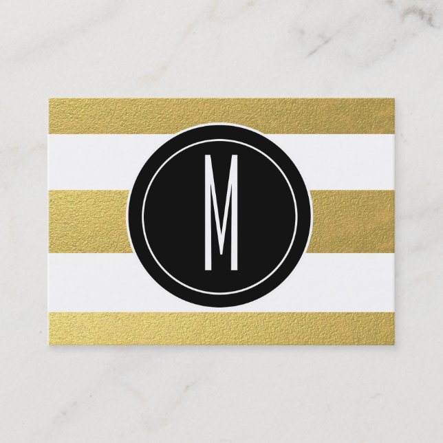 GOLD FOIL STRIPES | BLACK MONOGRAM BUSINESS CARD (Front)