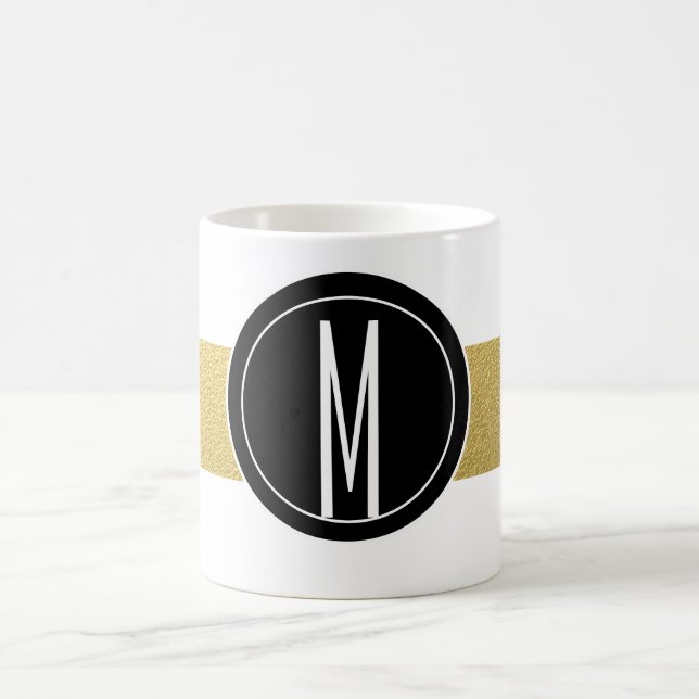 GOLD FOIL STRIPES | BLACK MONOGRAM COFFEE MUG (Center)