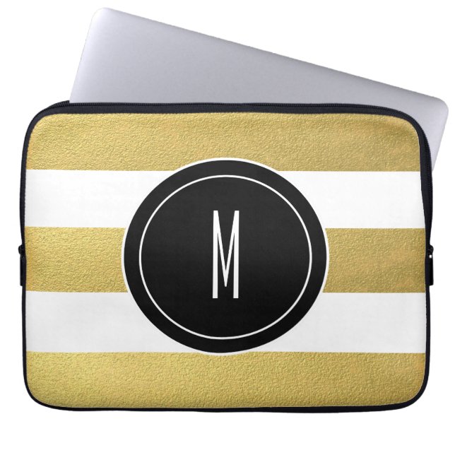 GOLD FOIL STRIPES | BLACK MONOGRAM LAPTOP SLEEVE (Front)