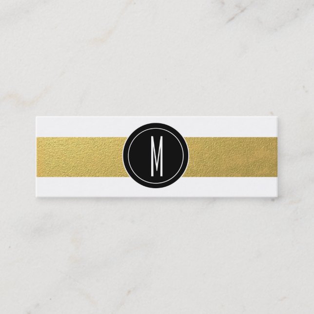 GOLD FOIL STRIPES | BLACK MONOGRAM MINI BUSINESS CARD (Front)