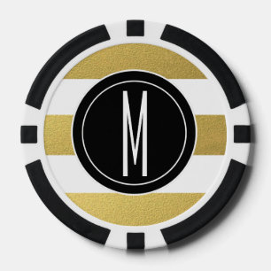 GOLD FOIL STRIPES BLACK MONOGRAM POKER CHIPS