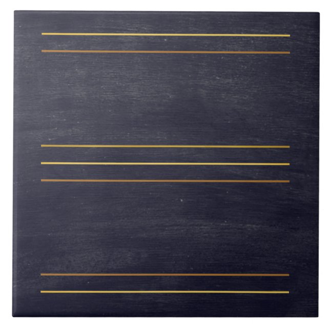 Gold Foil Stripes Blue Charcoal Ceramic Tile (Front)