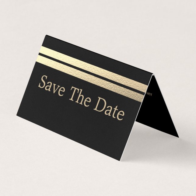Gold Foil Stripes, Photo Save The Date Card (Front)