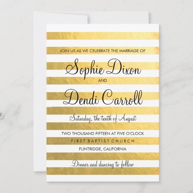 Gold Foil Stripes Wedding Invitation (Front)
