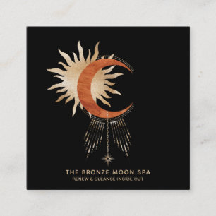 *~*  Gold Foil Sun Bronze Moon Star Spa Square Business Card