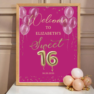 Gold Foil Sweet 16 Ballons Affiche de bienvenue ro