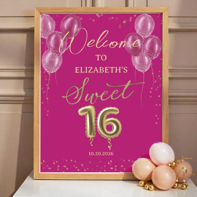 Gold Foil Sweet 16 Balloons Pink Welcome Sign (Creator Uploaded)