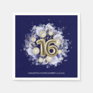 Gold Foil Sweet 16 Bday Balloons Party Royal Blue Napkin