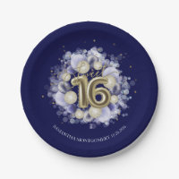 Gold Foil Sweet 16 Bday Balloons Party Royal Blue